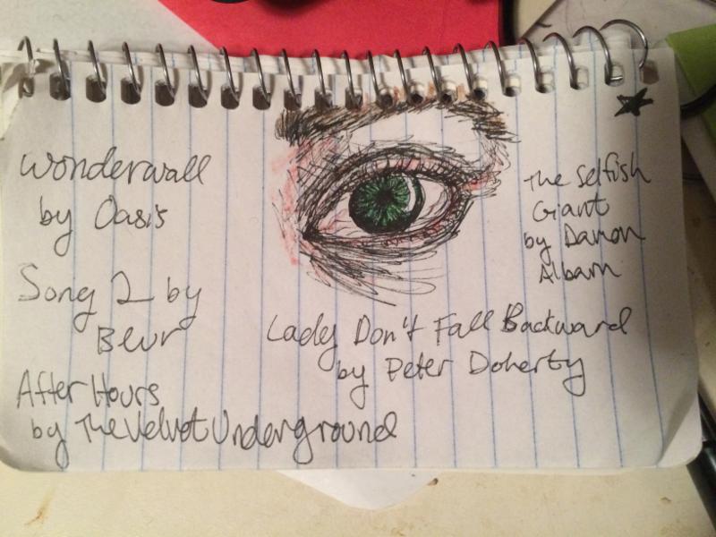 Eyeball drawing on spiral notepad